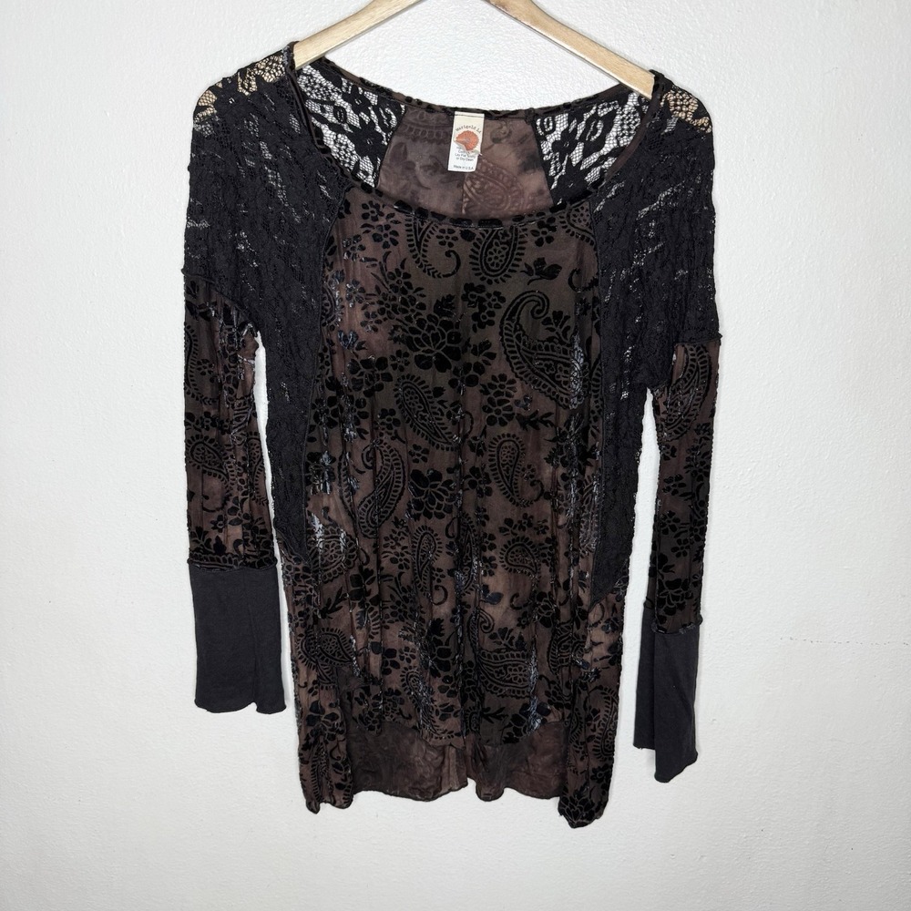 Vintage Marigold LA Velvet Burnout Whimsigoth Dark Fairy Shirt Lace Womens Small